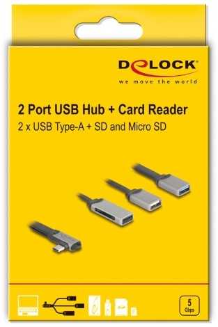 Skaitytuvas Delock DELOCK 2 Port USB Hub inklusive SD und Micro SD Card Reader mit USB Type-C Anschluss