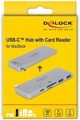HUB USB Delock 1x SD 1x USB-C PD 1x Micro SD + 2x USB-A 3.2 Gen1 (64078)