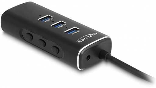 Delock 3 Port USB 10 Gbps Hub su SD i Micro SD Card Reader ze USB Type-C złączem 60cm Kabelis i przełącznikiem dla jeden Port (64234)