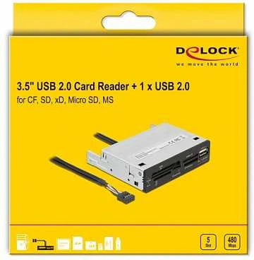 Delock 3.5? USB 2.0 kortelių skaitytuvas, 5 lizdai + 1 x USB 2.0 A tipo lizdas