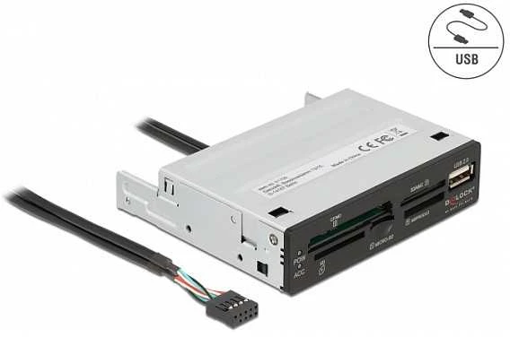 Delock 3.5? USB 2.0 kortelių skaitytuvas, 5 lizdai + 1 x USB 2.0 A tipo lizdas