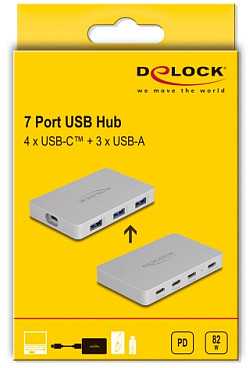 Delock 7 Port USB Hub su 4 x gniazdo USB Type-C i 3 x gniazdo USB Typ-A su PD 82 W (64279)