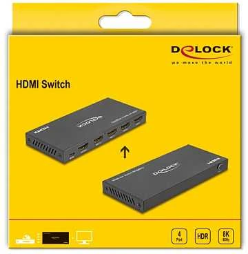 „Delock“ HDMI jungiklis, 4 x HDMI įėjimai ir 1 x HDMI išėjimas, 8K 60 Hz