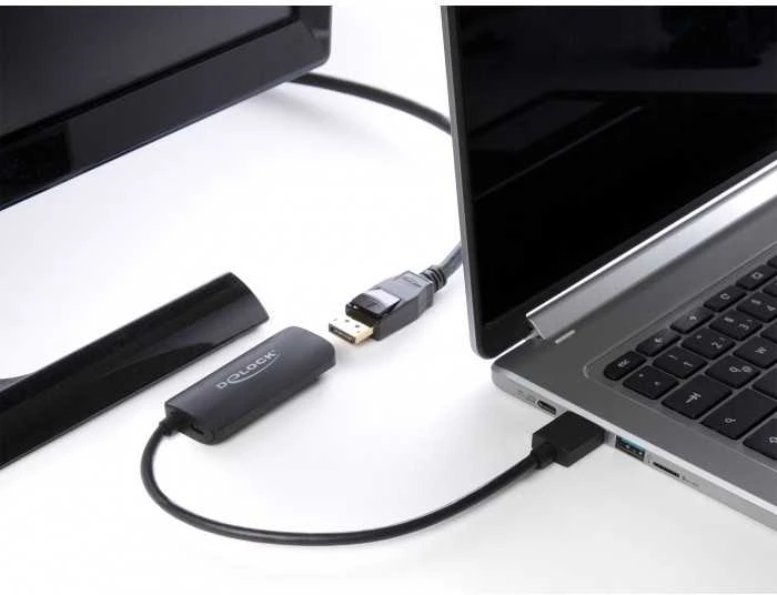 Adapteris HDMI kištukas ir Displayport lizdas microUSB maitinimo blokas 4K 60Hz Delock 24cm