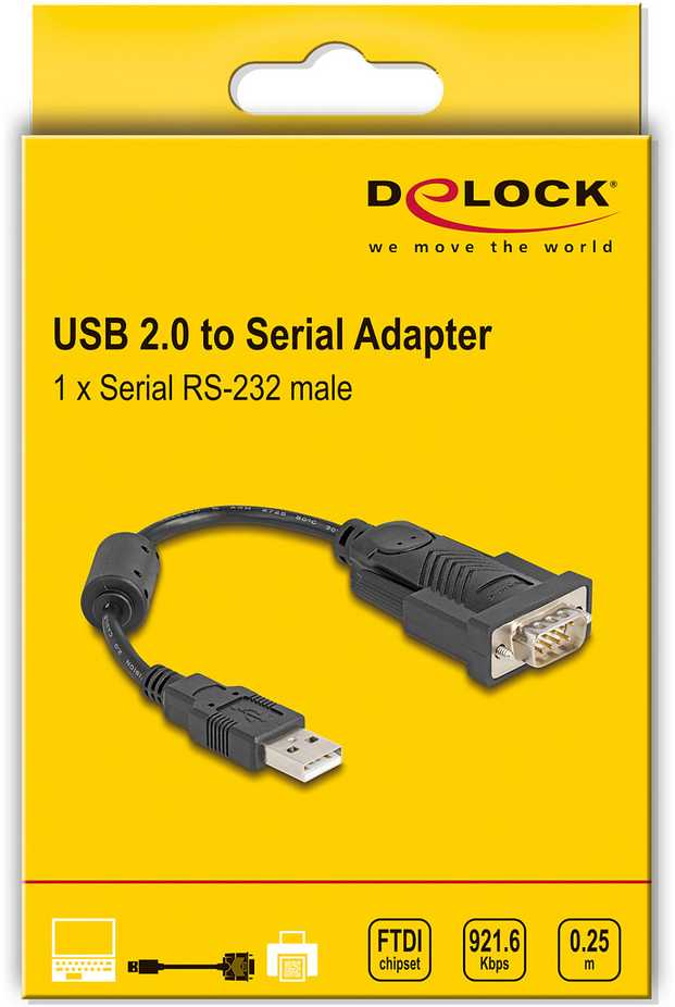 Kabelis USB Delock USB-A - RS-232 0.25 m Juodas (61549)