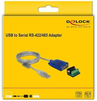 Delock Nuoseklausis kabelio adapteris USB 2.0 A tipo į RS-422/485 DB9 ESD apsauga 15 kV viršįtampių apsauga 600 W Išplėstinis temperatūros diapazonas