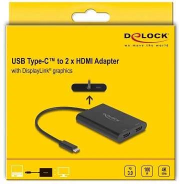 Delock USB-C į dvigubą HDMI adapterį pakuotė