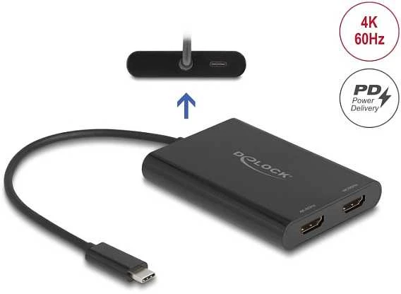 Delock USB-C adapteris su dviguba HDMI jungtimi ir PD funkcija
