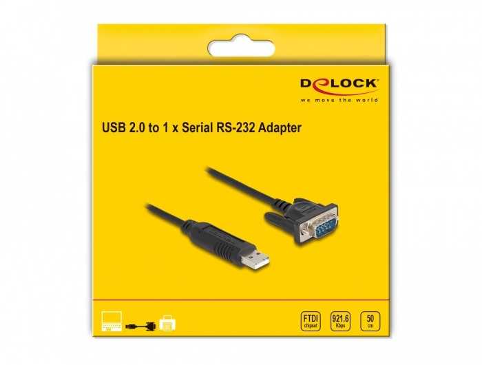 DELOCK adapterio kabelis USB 2.0 A tipo kištukas į 1 x nuoseklųjį lizdą, 50 cm