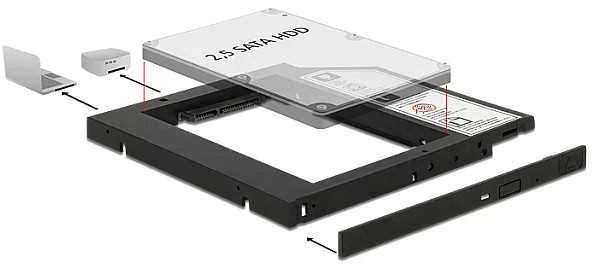 DELOCK Slim SATA 5.25 montavimo rėmelis, skirtas 1 x 2,5 SATA HDD iki 9,5 mm