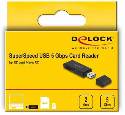 Delock 91002 - MicroSD (TransFlash) - SD - SDHC - SDXC - Juodas - 5000 Mbit/s - USB - 21 mm - 70 mm