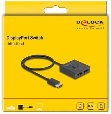 Delock DeLOCK DisplayPort jungiklis 2 > 1 dvikryptis 8K (juodas, 50 cm)