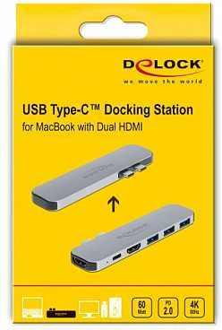 „Delock“ prijungimo stotelė, skirta „MacBook Dual HDMI 4K / PD / Hub“.