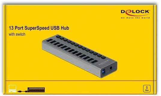 DLC Delock External SuperSpeed USB Hub su 13 prievadų + jungikliu