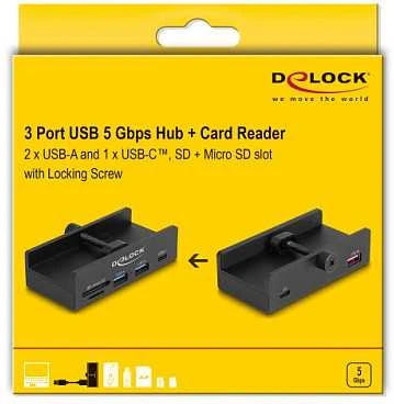 HUB USB Delock Zewnętrzny USB 5 Gbps Hub su 2 x USB Typ-A, 1 x USB Type-C™ i SD + Micro SD Slot su śrubą blokującą (64263)