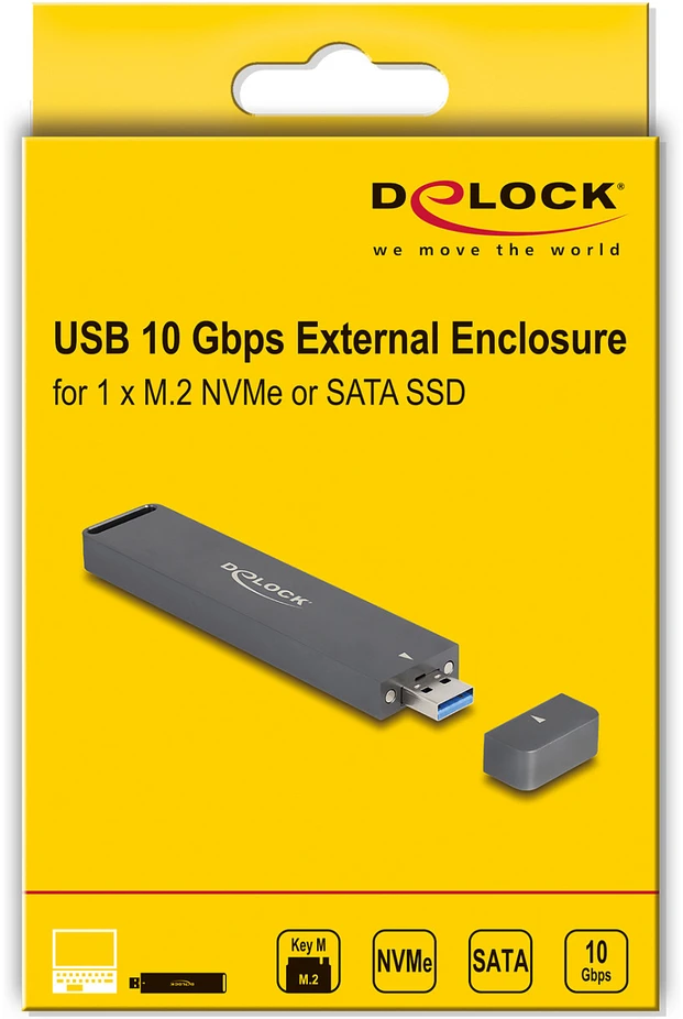 Delock Externes Gehäuse M.2 NVMe PCle SSD, SATA SSD (grau, mit USB Typ A-Stecker)