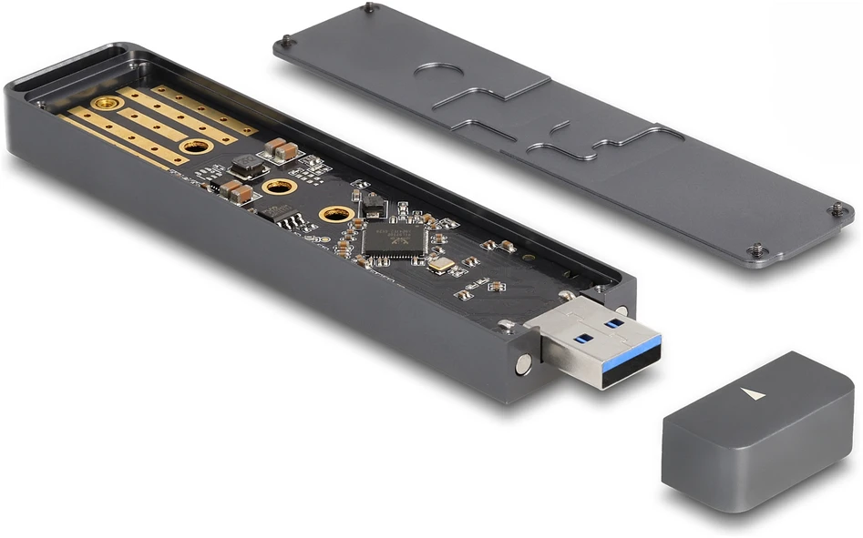 Delock Externes Gehäuse M.2 NVMe PCle SSD, SATA SSD (grau, mit USB Typ A-Stecker)