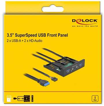 Šakotuvas Delock Front Panel 3.5? USB 5 Gbps 2 x USB Typ-A + HD-Audio (64150)