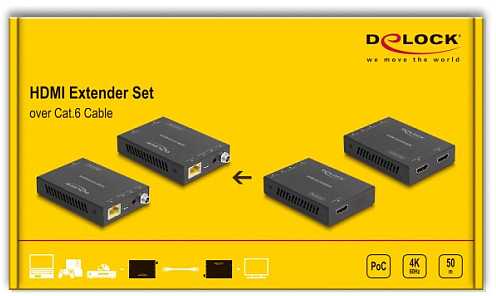 System przekazu sygnału AV Eaton DELOCK HDMI Extender Set przez kabelis Cat.6 4K 60 Hz 50 m