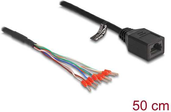 „DeLOCK“ kabelis RJ45 lizdas į laidų antgalius, Cat.5e, 50 cm, juodas, 0,5 m, Cat5e, RJ-45, juodas