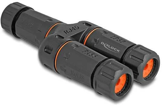 Delock Złącze kablowe Adapteris Y RJ45 Lizdas do 2 x RJ45 Lizdas Cat.6 IP68 pyłoszczelny i neperšlampamas Zewnętrzny (88143)
