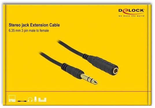 Kabelis Delock jack 6,35 mm 3 pin męski do żeński 10 m (86766)