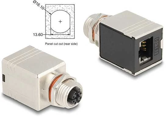 Delock M12 Adapteris X-kodowany 8 Pin gniazdo do RJ45 gniazdo Cat.6A STP ekranowany prosty (60087)