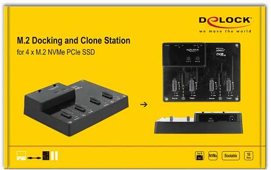 Doko stotelė Delock DeLOCK Doko stotelė M.2 dla 4 x M.2 NVMe PCIe SSD su funkcija klonowania