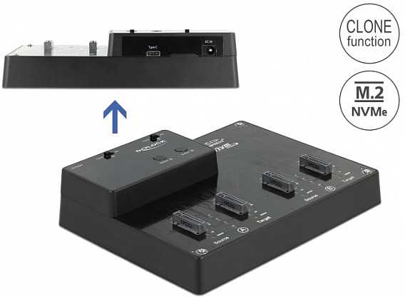 Doko stotelė Delock DeLOCK Doko stotelė M.2 dla 4 x M.2 NVMe PCIe SSD su funkcija klonowania