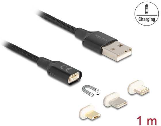 Kabelis USB Delock USB-A - USB-C + microUSB + Lightning 1 m Juodas (88165)