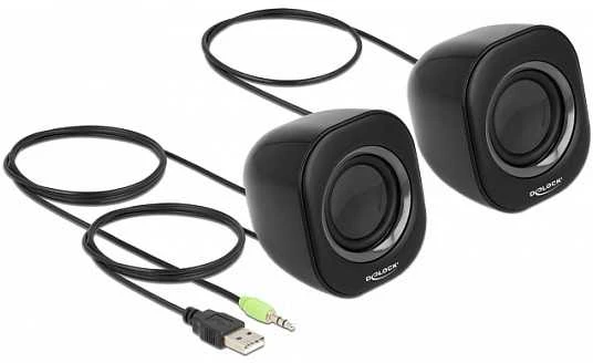 Kompiuterio kolonėlės „Delock“ mini stereo garsiakalbiai su 3,5 mm lizdu ir USB maitinimo šaltiniu