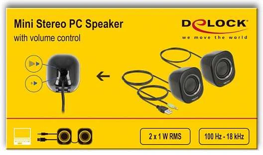 Kompiuterio kolonėlės „Delock“ mini stereo garsiakalbiai su 3,5 mm lizdu ir USB maitinimo šaltiniu
