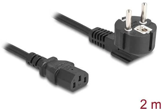 Kabelis zasilający Delock PC Wtyczka Schuko CEE 7/7 90° kątowy na gniazdo C13, 2 m, 3 x 1,00 mm² juoda (81567)