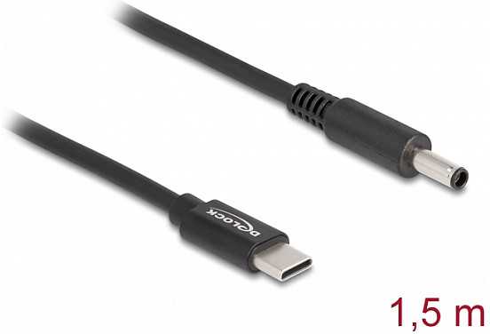 „DeLOCK“ nešiojamojo kompiuterio įkrovimo laidas, USB C tipo kištukas - Dell 4,5 x 3,0 mm kištukas, 1,5 m, USB C, 4,5 x 3,0 mm, 20 V