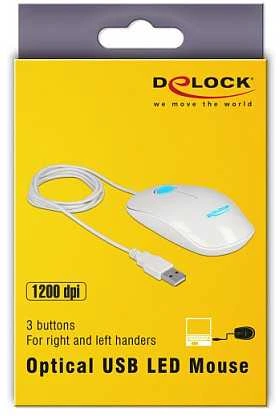 Pelė Delock 12537 - Ambidekstrinis - Optinis - USB A tipo - 1200 DPI - Baltas