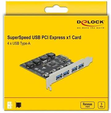 Delock PCI Express x1 Karte zu 4 x extern USB Typ-A Buchse USB 5 Gbps