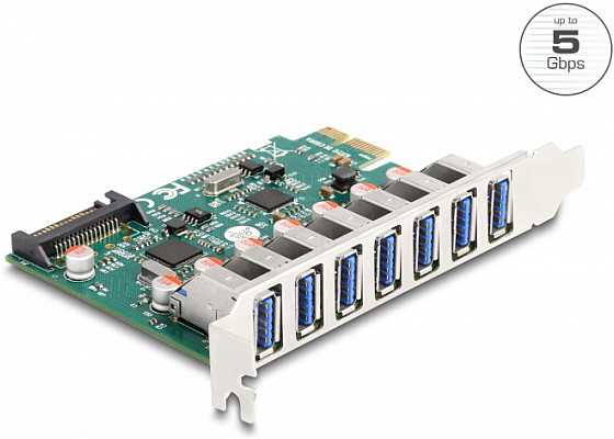„Delock DeLOCK PCI Express x1“ kortelė, skirta 7 išoriniams USB 5 Gbps A tipo lizdams, USB valdiklis