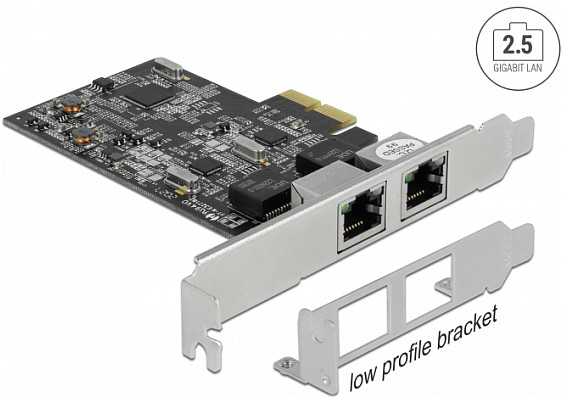 Delock PCI Express x2 kortelė su 2 x RJ45 2,5 Gigabit LAN RTL8125