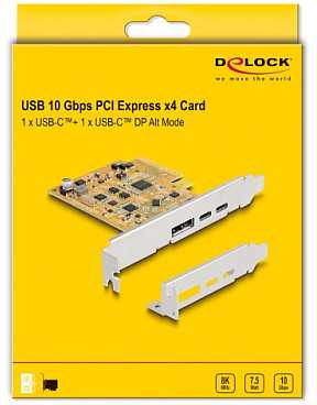 „Controller Delock DeLOCK PCIe x4“ plokštė, skirta 1x išoriniam USB-C 10 Gbit/s prievadui + 1x išoriniam USB-C DP Alt Mode, USB valdiklis