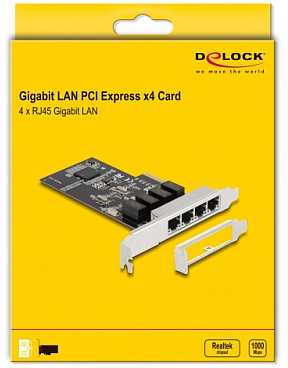 Kontroler Delock DeLOCK PCIe x4 to 4 x RJ45 Gbit, LAN adapter (Realtek RTL8111H)