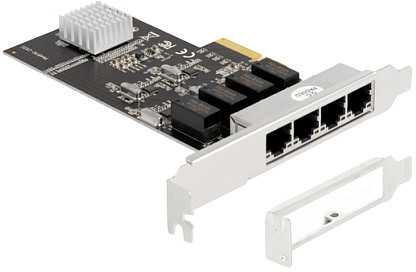 Kontroler Delock DeLOCK PCIe x4 to 4 x RJ45 Gbit, LAN adapter (Realtek RTL8111H)