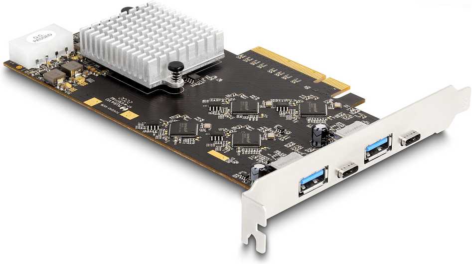 Karta dźwiękowa Delock Karta PCI Express x8 su 2 x USB 20 Gbps USB Type-C żeńska i 2 x USB 10 Gbps Typ-A żeńska - Quad Channel