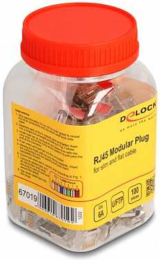 DeLOCK RJ45 modulinis kištukas Cat.6A plonesniam ir plokščiam kabeliui, 100 vnt. rinkinys, RJ45, Balta, Vyr., Polikarbonatas (PC), Cat6a, 12,5 mm