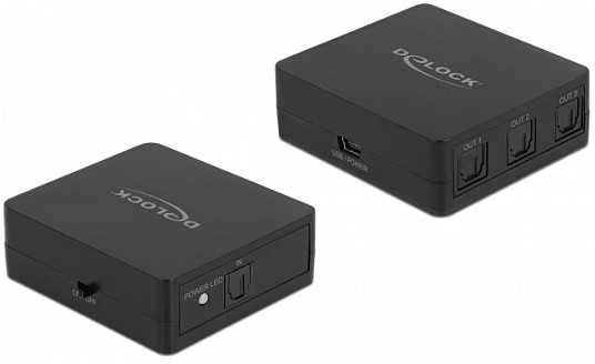 Delock S/PDIF TOSLINK skirstytuvas 1 į 3 išvestis su USB maitinimo šaltiniu