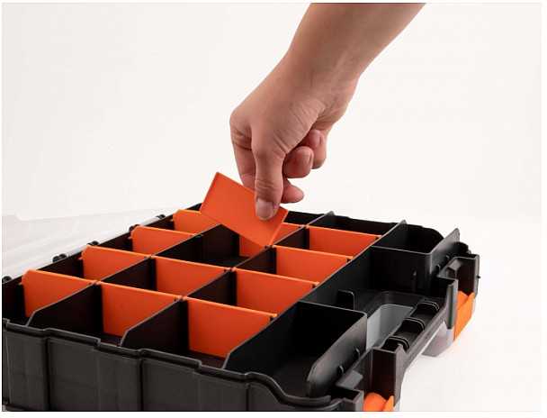 DeLOCK rūšiavimo dėžė su 34 skyriais 320 x 270 x 80 mm oranžinė / juoda, daiktadėžė, juoda, oranžinė, stačiakampė, plastikinė, vienspalvė, 270 mm