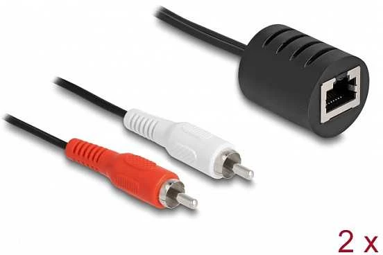 Adapteris AV Delock Stereo Audio Extender RJ45 gniazdo na 2 x wtyk Cinch Cat.5 do 50 m Rinkinys 2 sztuki