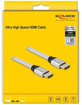 Delock Ultra High Speed HDMI kabelis 48 Gbps 8K 60 Hz sidabrinis 0,5 m sertifikuotas