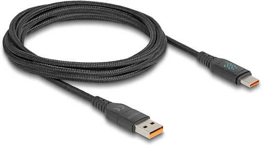 Delock USB 2.0 Schnellladekabel USB Type-C™ + USB Typ-A Stecker zu USB Type-C™ Stecker PD 3.1 140 W mit Leistungsanzeige 1,20 m