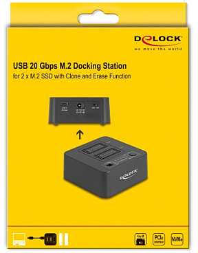 Doko stotelė Delock USB 20 Gbps doko stotelė dla 2 x M.2 NVMe PCIe SSD su funkcija klonowania i usuwania