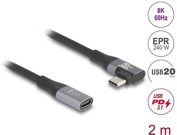 DeLOCK 81148, 2 m, USB C, USB C, 20 Gbit/s, Juoda